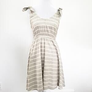 Buttons Brand Dress Gray Cream Stripe, Medium, Sleeveless Tie Top Straps